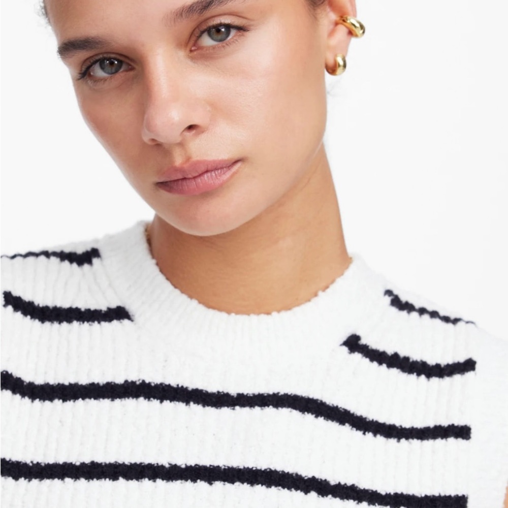 NWT Madewell Bouclé-Knit Sweater Tank Small S Striped White Navy - Picture 5 of 8